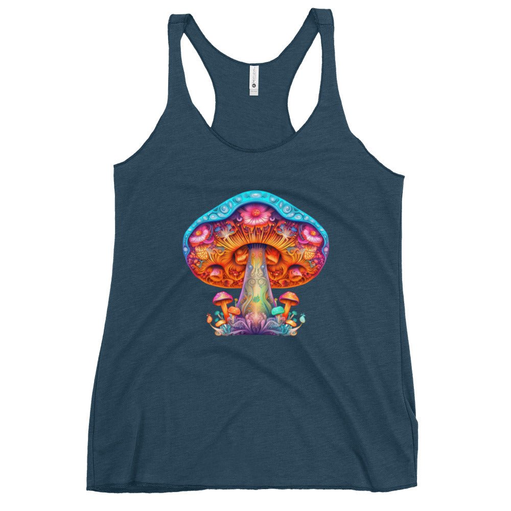 Ethereal Elegance – Psychedelic Mushroom Racer Tank Top by Fungal Drip