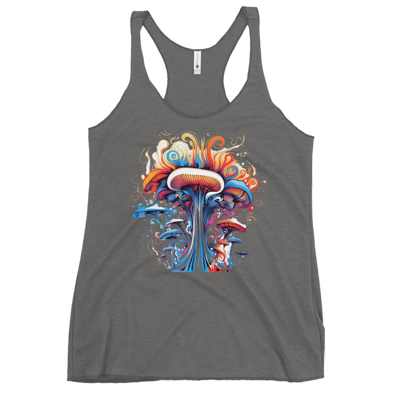 Mycology Maven Tank Top front view – Premium Heather psychedelic mushroom racerback tank by Fungal Drip