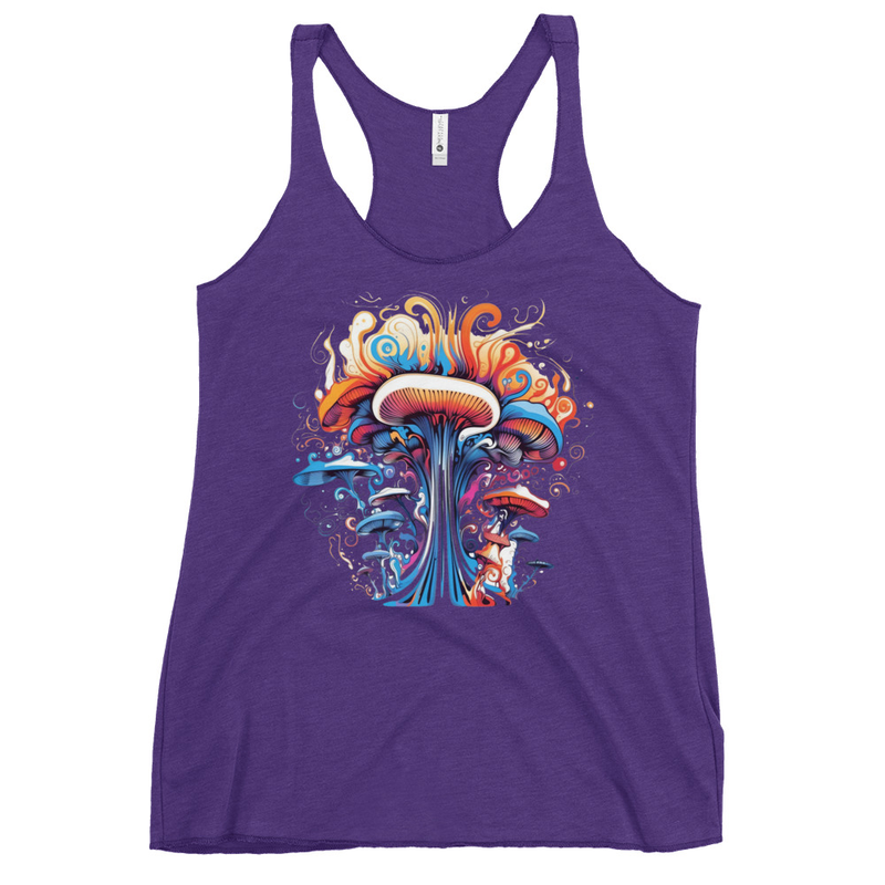 Mycology Maven Tank Top front view – Purple Rush psychedelic mushroom racerback tank by Fungal Drip