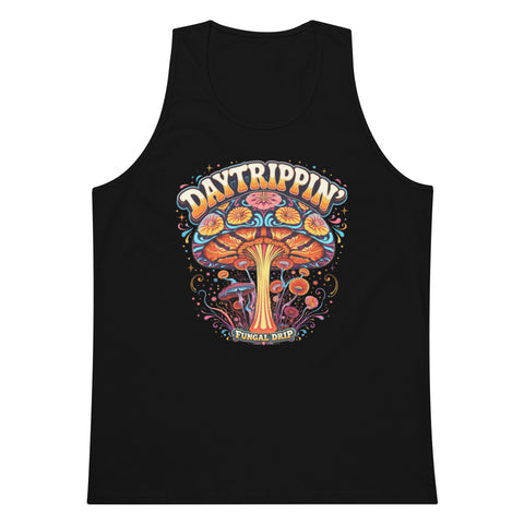 Daytrippin men’s tank top with original psychedelic mushroom artwork by Fungal Drip