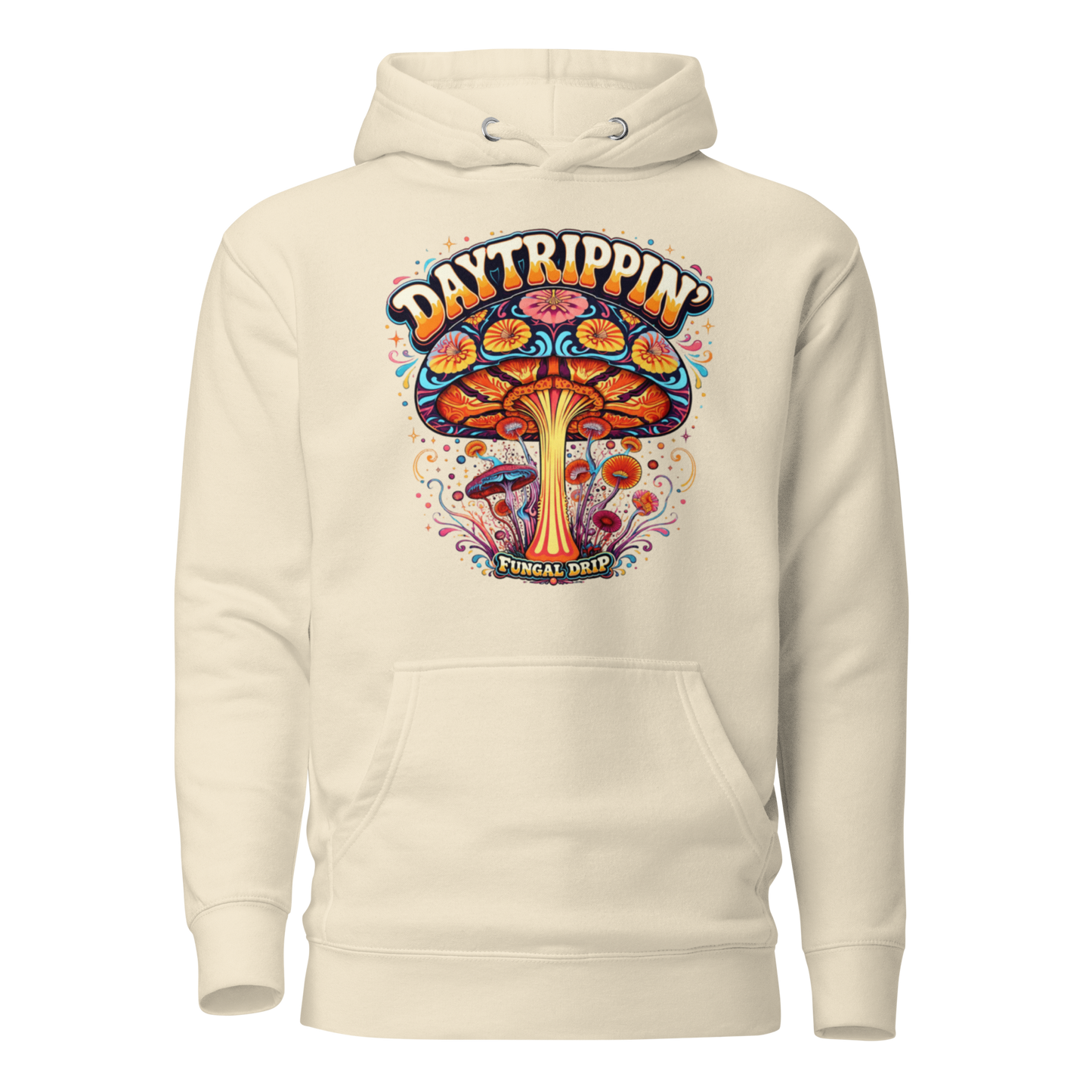 Daytrippin Hoodie with original psychedelic mushroom artwork by Fungal Drip