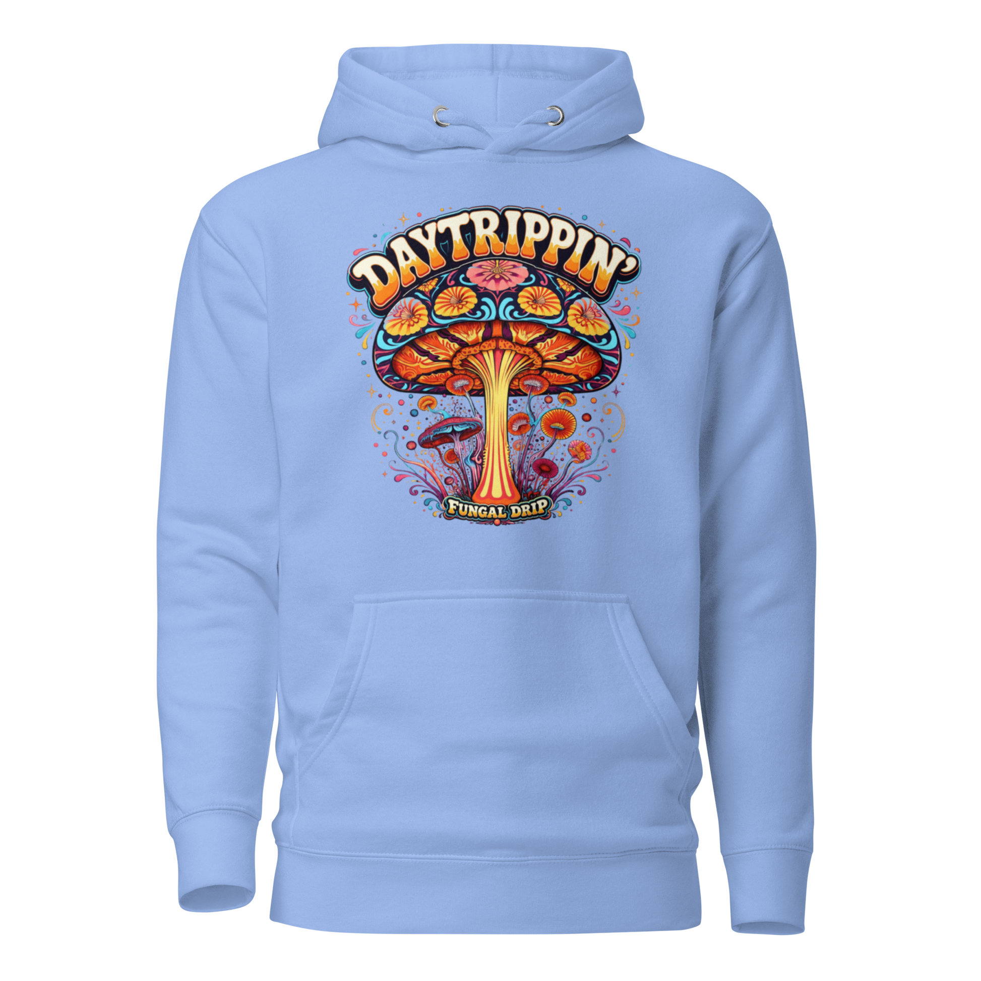 Daytrippin Hoodie with original psychedelic mushroom artwork by Fungal Drip