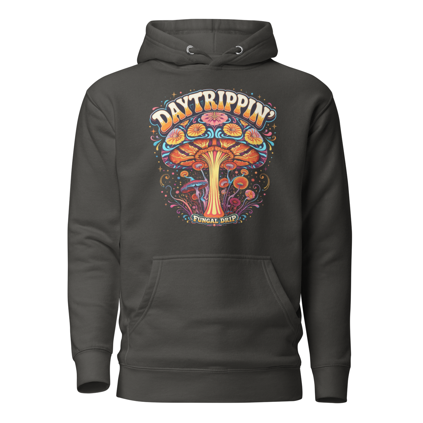 Daytrippin Hoodie with original psychedelic mushroom artwork by Fungal Drip