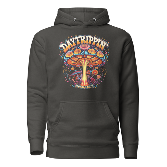 Daytrippin Hoodie with original psychedelic mushroom artwork by Fungal Drip