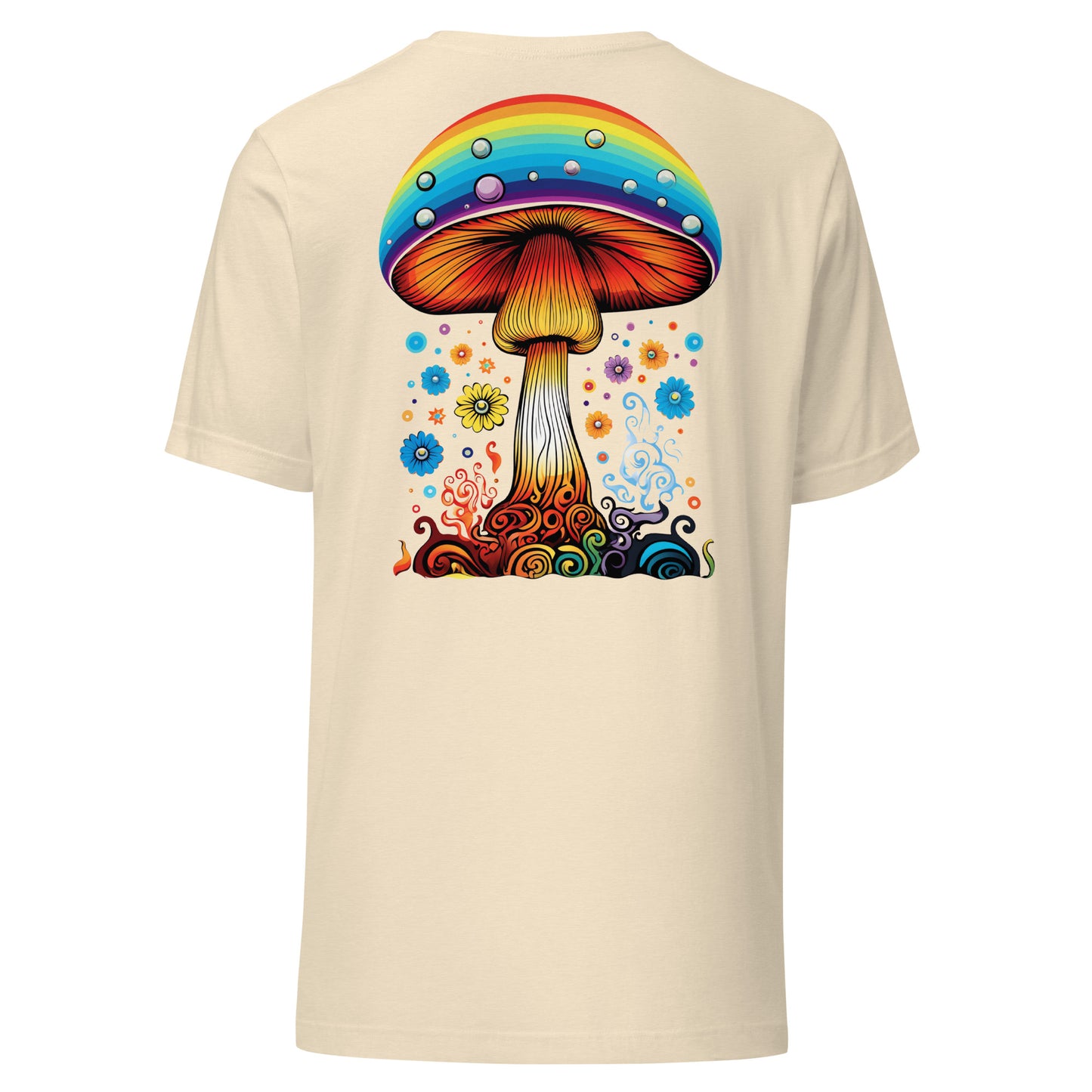 Rainbow Drip unisex T-shirt with original psychedelic mushroom artwork by Fungal Drip