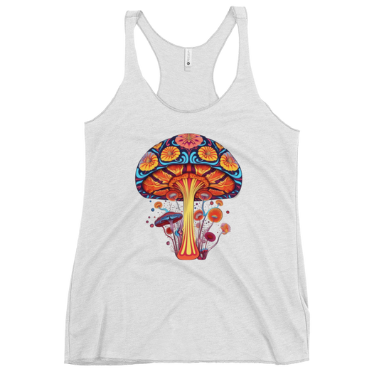 Vibrant Visions Racer Back – Psychedelic Mushroom t-shirt by Fungal Drip