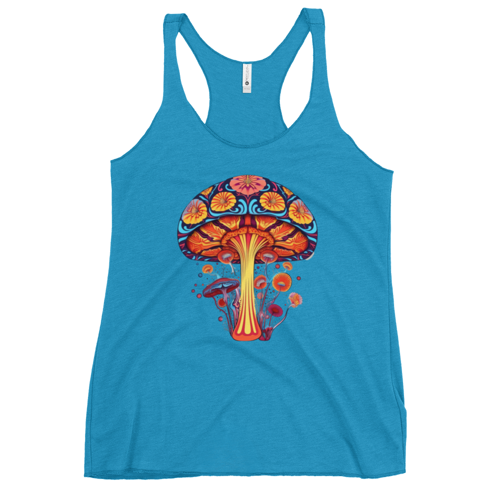 Vibrant Visions Racer Back – Psychedelic Mushroom t-shirt by Fungal Drip
