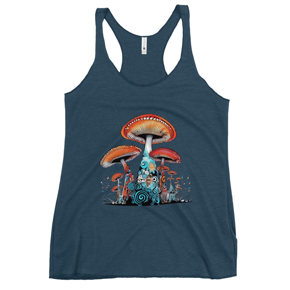 Cosmic Cap Cascade – Psychedelic Mushroom Racer Tank Top by Fungal Drip