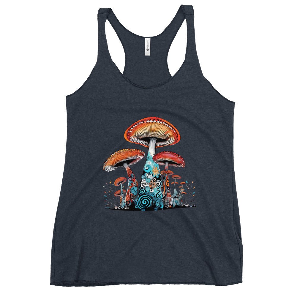 Cosmic Cap Cascade – Psychedelic Mushroom Racer Tank Top by Fungal Drip