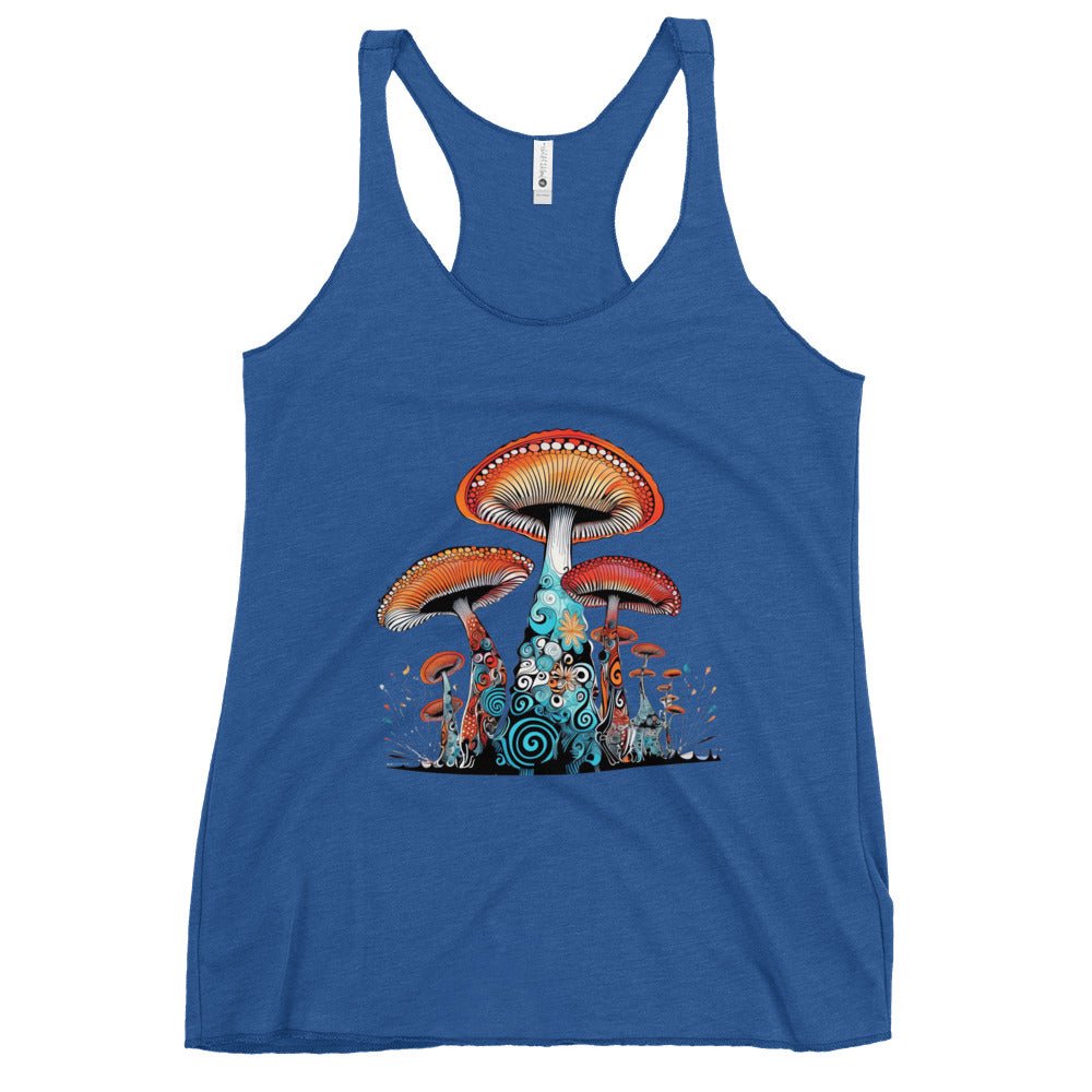 Cosmic Cap Cascade – Psychedelic Mushroom Racer Tank Top by Fungal Drip