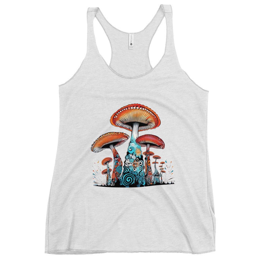 Cosmic Cap Cascade – Psychedelic Mushroom Racer Tank Top by Fungal Drip
