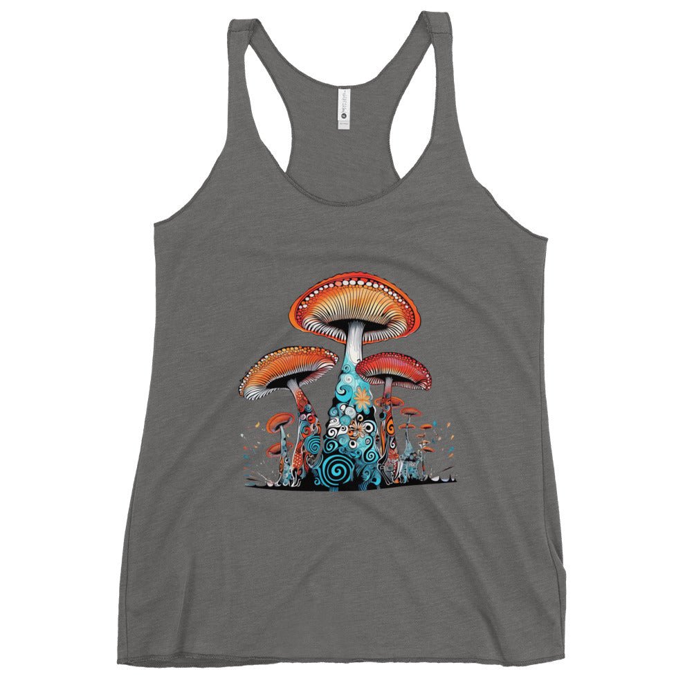 Cosmic Cap Cascade – Psychedelic Mushroom Racer Tank Top by Fungal Drip
