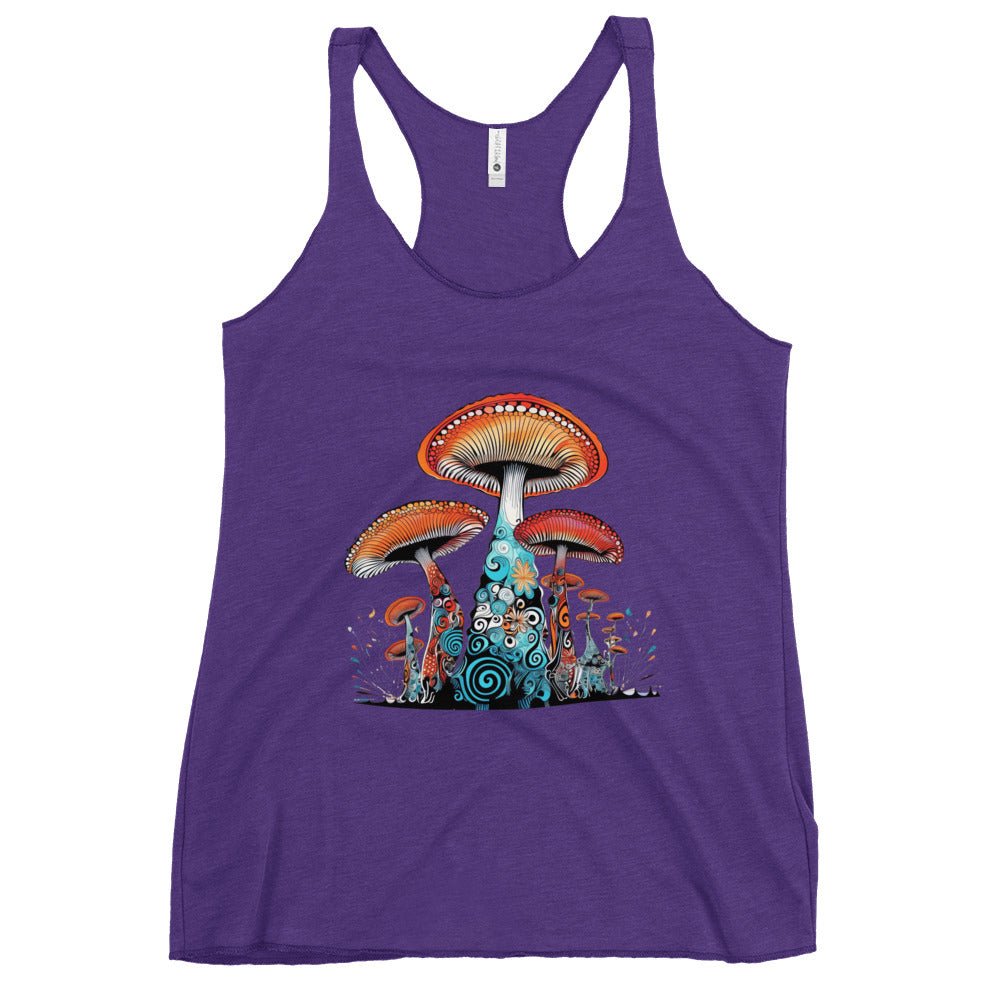 Cosmic Cap Cascade – Psychedelic Mushroom Racer Tank Top by Fungal Drip