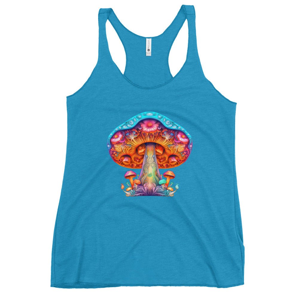 Ethereal Elegance – Psychedelic Mushroom Racer Tank Top by Fungal Drip