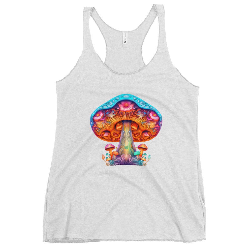 Ethereal Elegance – Psychedelic Mushroom Racer Tank Top by Fungal Drip
