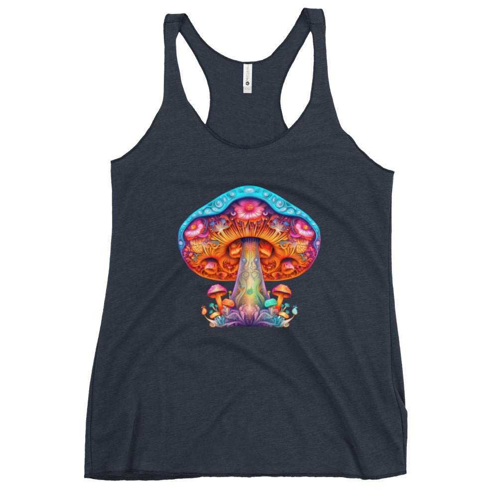 Ethereal Elegance – Psychedelic Mushroom Racer Tank Top by Fungal Drip
