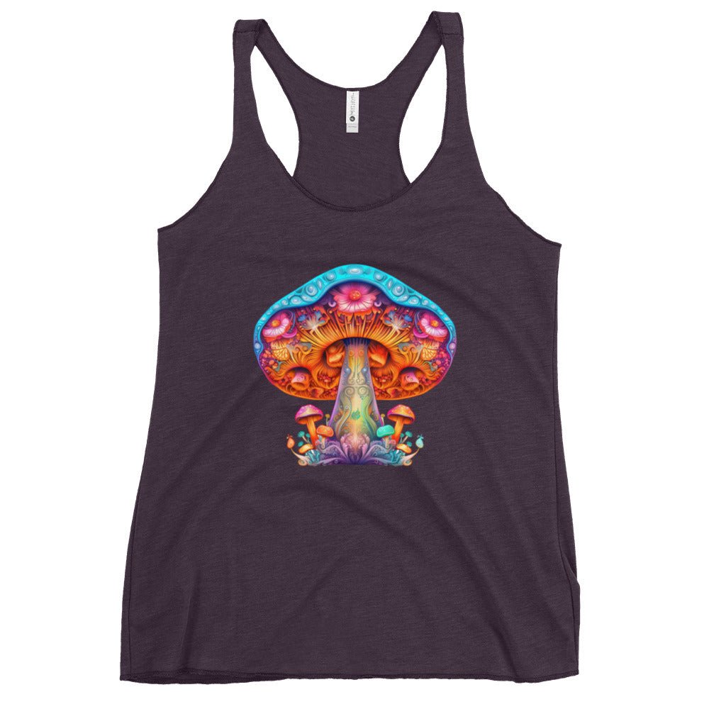 Ethereal Elegance – Psychedelic Mushroom Racer Tank Top by Fungal Drip