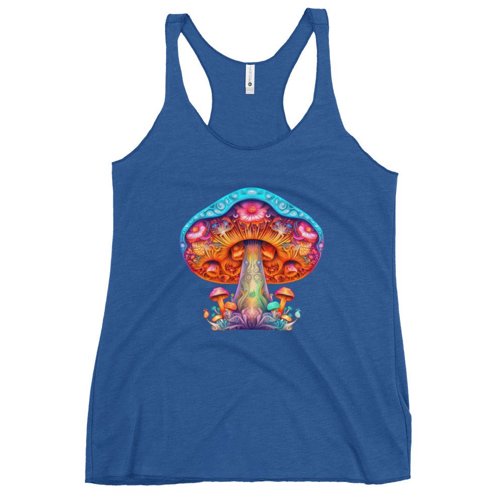 Ethereal Elegance – Psychedelic Mushroom Racer Tank Top by Fungal Drip