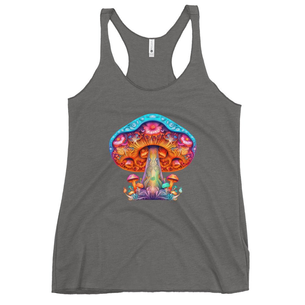 Ethereal Elegance – Psychedelic Mushroom Racer Tank Top by Fungal Drip