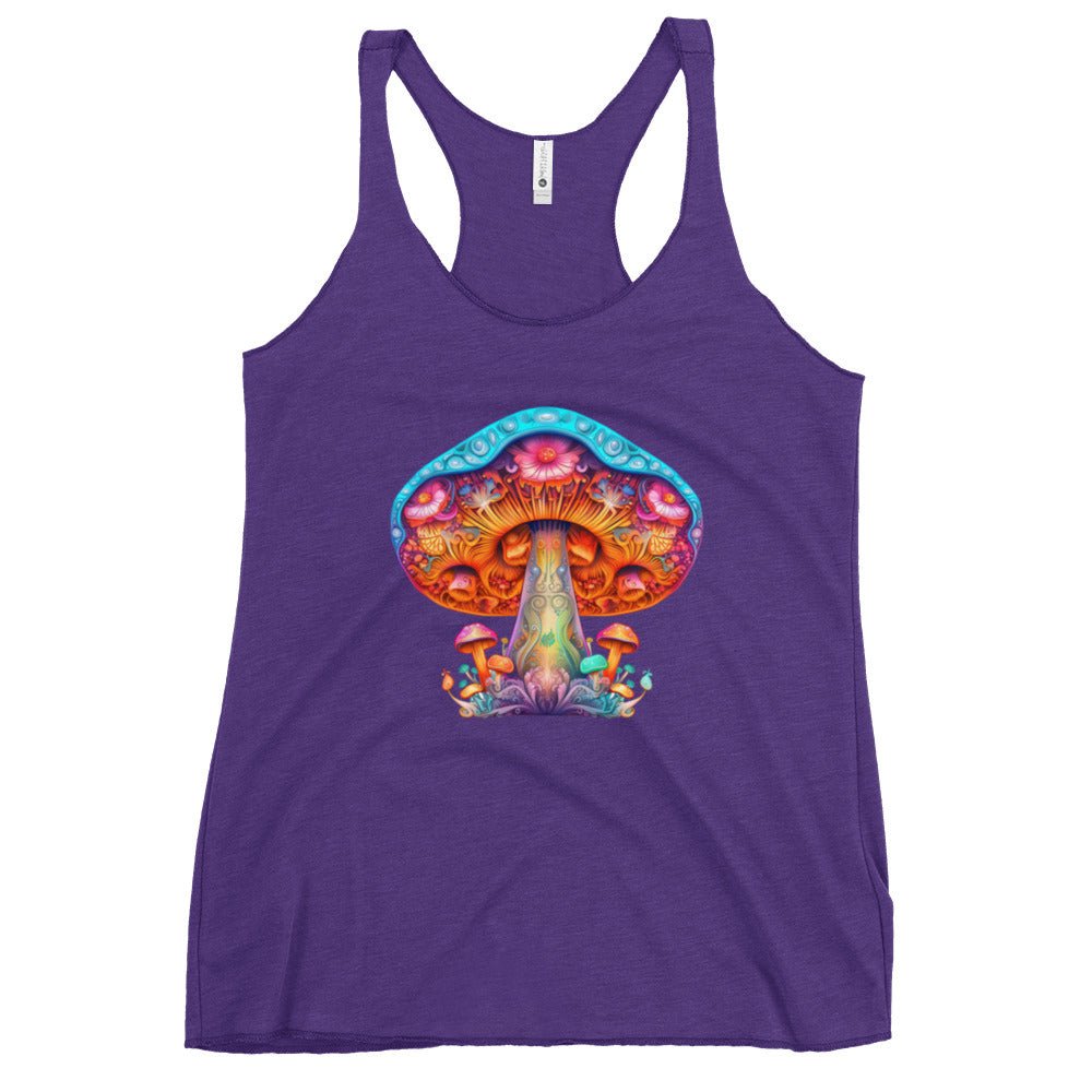 Ethereal Elegance – Psychedelic Mushroom Racer Tank Top by Fungal Drip